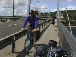 Neil Ault leads the pack across the Kessock bridge